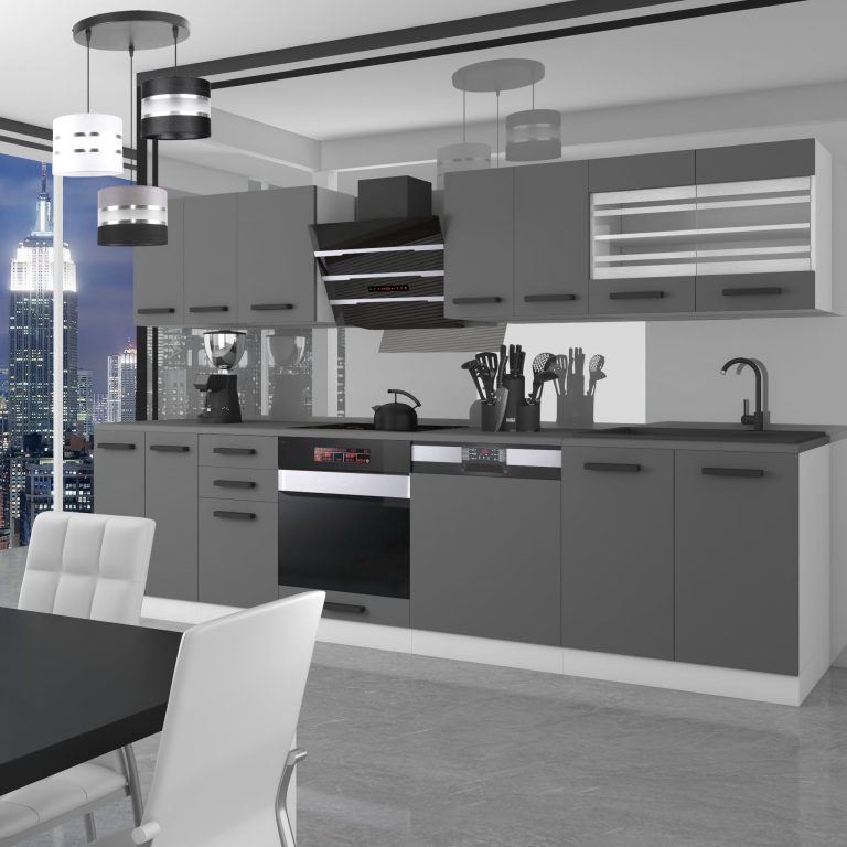 Belini Cucina Premium 300 cm grigio opaco senza piano di lavoro LUCY Produttore TOR LUCY/0/WT/SR/0/B1