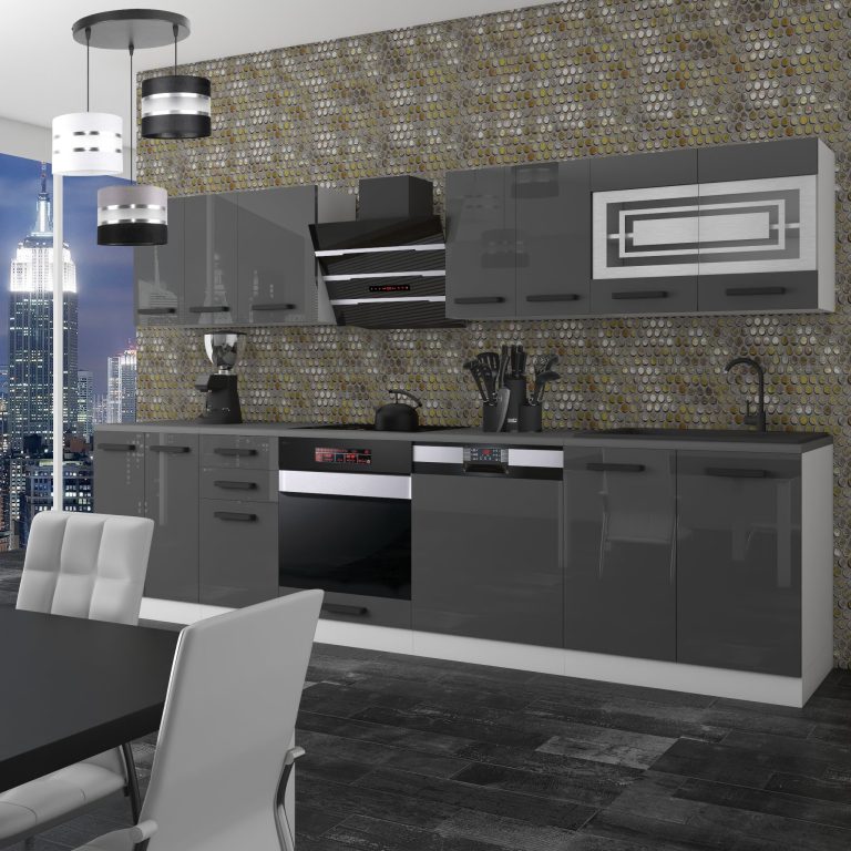 Belini Cucina Premium 300 cm grigio lucido senza piano di lavoro LUCY Produttore INF LUCY/0/WT/S/0/B1