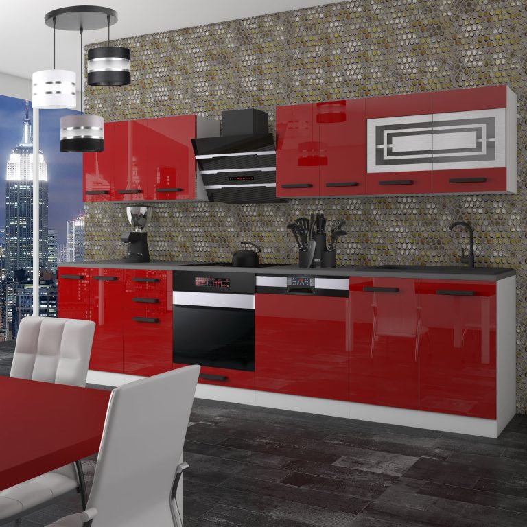 Belini Cucina Premium 300 cm rosso lucido senza piano di lavoro LUCY Produttore INF LUCY/0/WT/R/0/B1