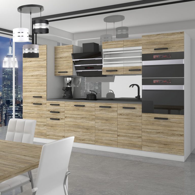 Belini Cucina Premium 300 cm rovere Sonoma senza piano di lavoro MILA Produttore TOR MILA/0/WT/DS/0/B1