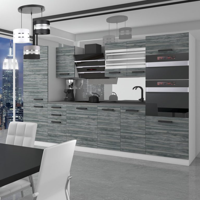 Belini Cucina Premium 300 cm Grigio Antracite Glamour Wood senza piano di lavoro MILA Produttore TOR MILA/0/WT/GW/0/B1