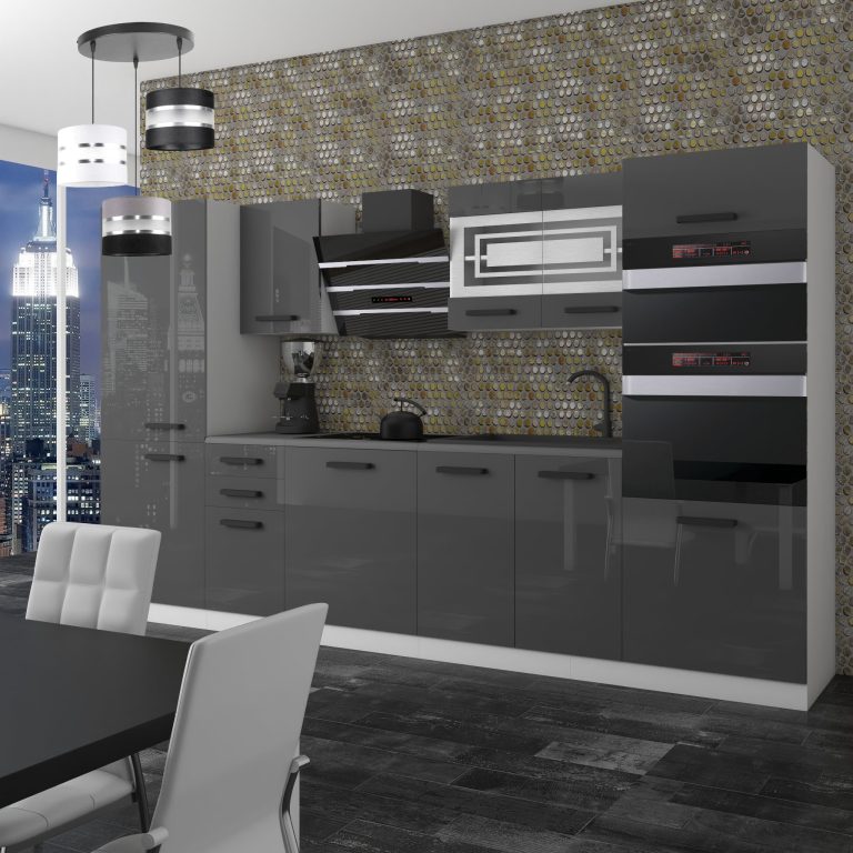 Belini Cucina Premium 300 cm grigio lucido senza piano di lavoro MILA Produttore INF MILA/0/WT/S/0/B1