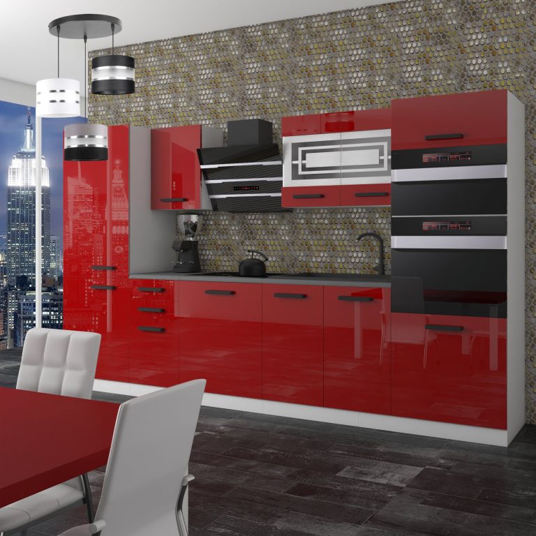 Belini Cucina Premium 300 cm rosso lucido senza piano di lavoro MILA Produttore INF MILA/0/WT/R/0/B1