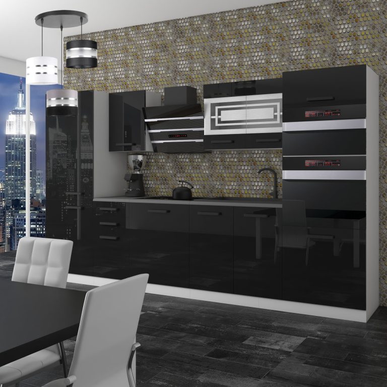 Belini Cucina Premium 300 cm nero lucido con piano di lavoro MILA Produttore INF MILA/0/WT/B/B/B1