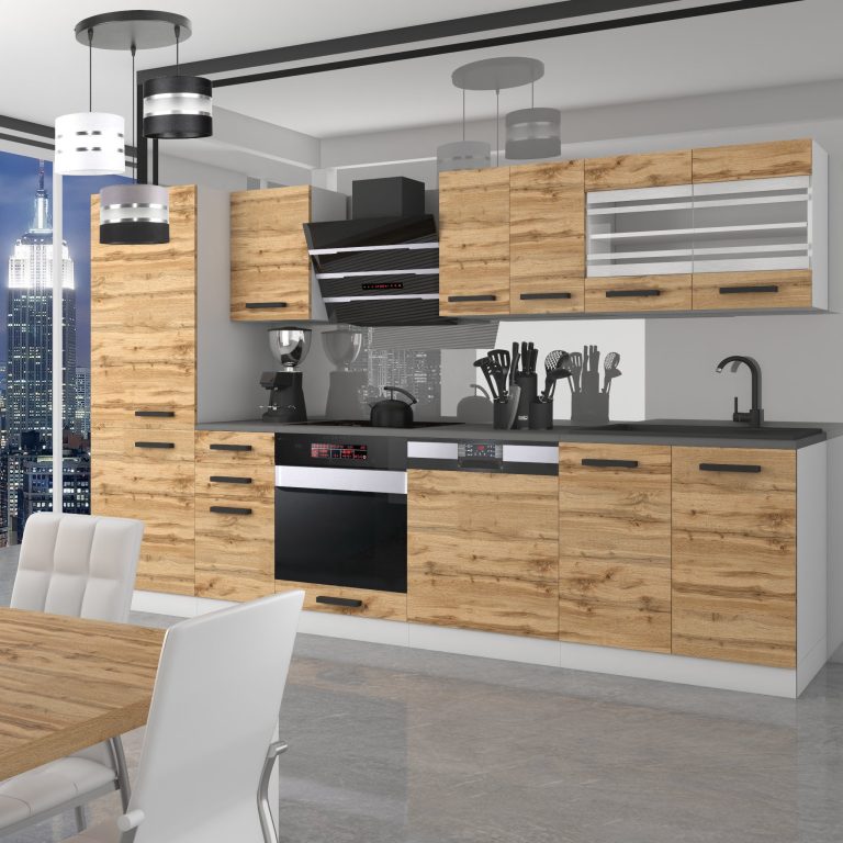 Belini Cucina Premium 300 cm rovere Wotan senza piano di lavoro CINDY Produttore TOR CINDY/0/WT/DW/0/B1