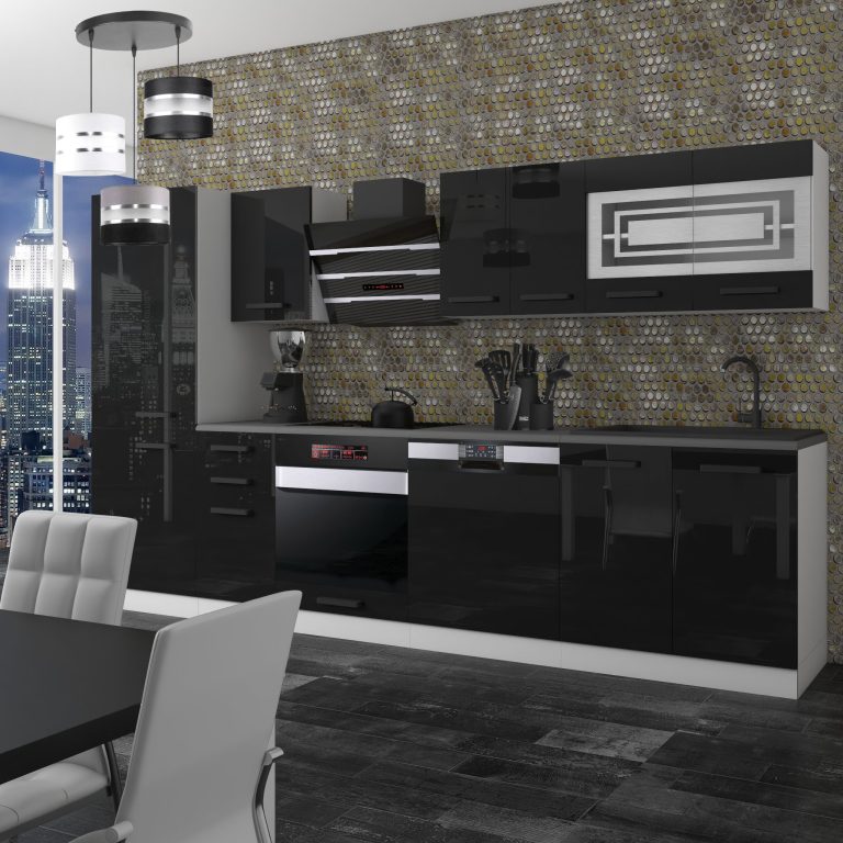 Belini Cucina Premium 300 cm nero lucido senza piano di lavoro CINDY Produttore INF CINDY/0/WT/B/0/B1