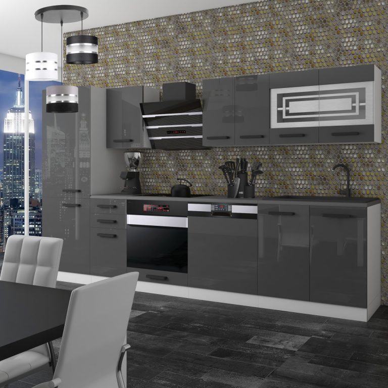 Belini Cucina Premium 300 cm grigio lucido senza piano di lavoro CINDY Produttore INF CINDY/0/WT/S/0/B1