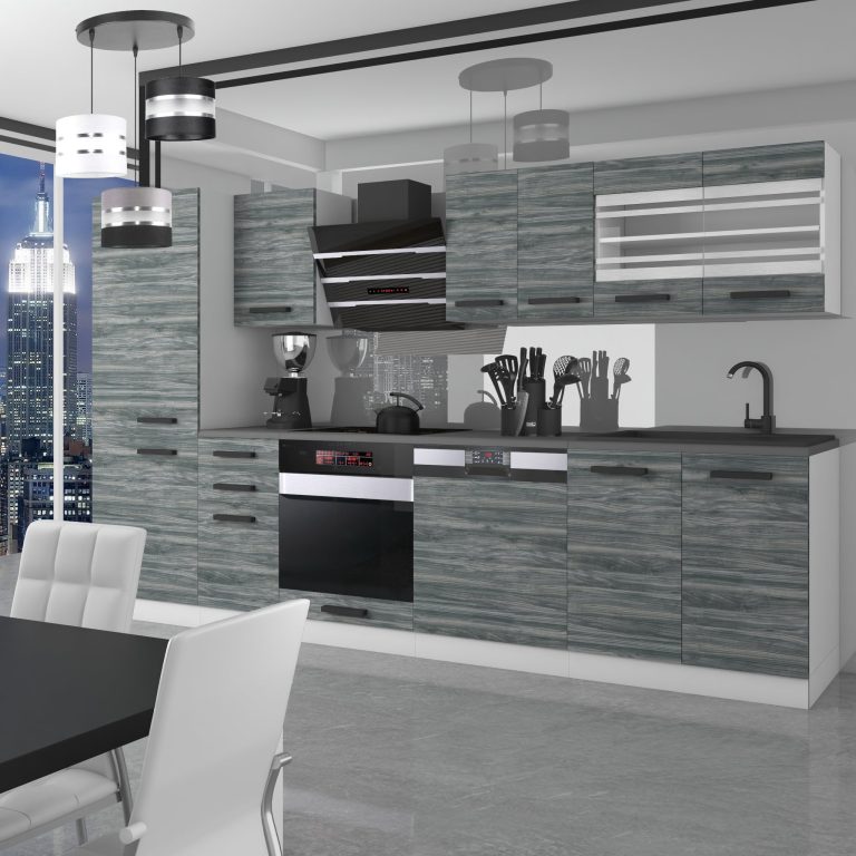 Belini Cucina Premium 300 cm Grigio Antracite Glamour Piano di lavoro in legno CINDY Produttore TOR CINDY/0/WT/GW/B/B1