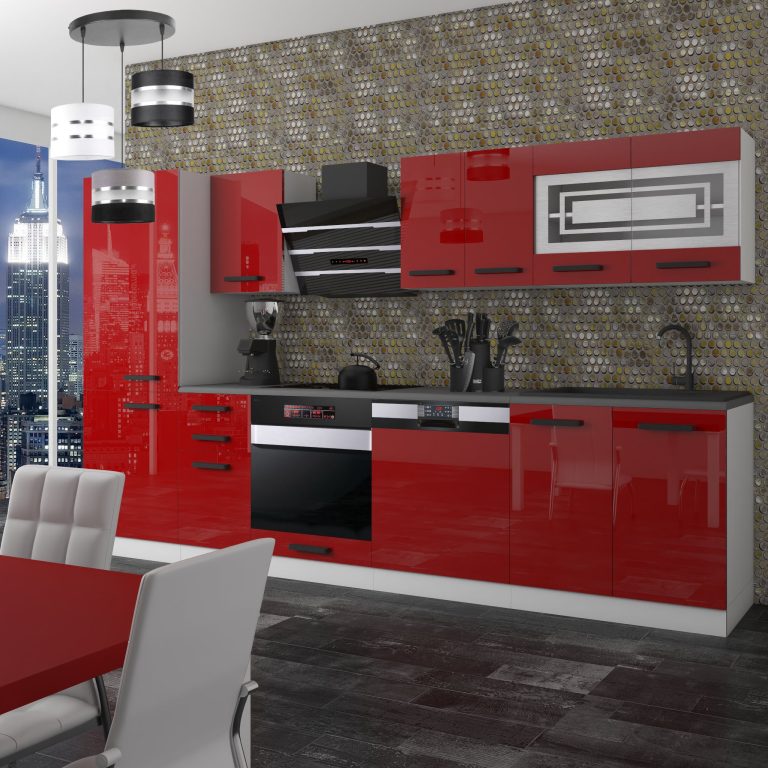 Belini Cucina  Premium 300 cm rosso lucido con piano di lavoro CINDY Produttore INF CINDY/0/WT/R/B/B1