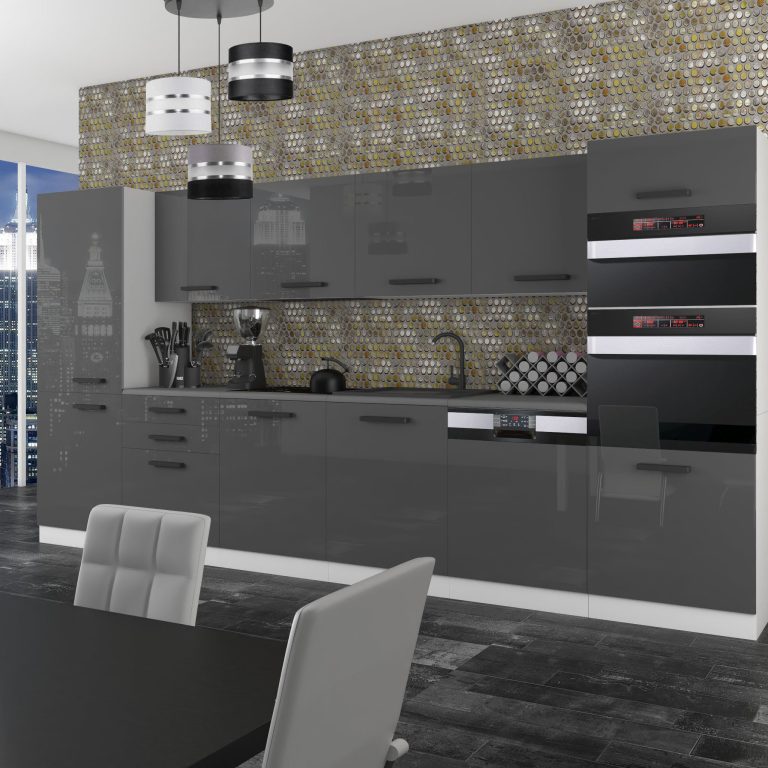 Belini Cucina Premium 360 cm grigio lucido senza piano di lavoro NAOMI Produttore INF NAOMI/0/WT/S/0/B1