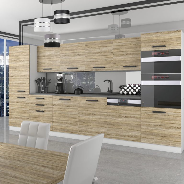 Belini Cucina Premium 360 cm rovere Sonoma con piano di lavoro NAOMI Produttore TOR NAOMI/0/WT/DS/B/B1