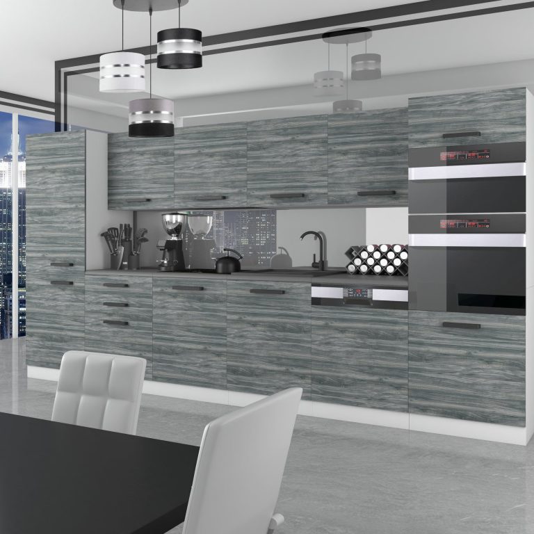 Belini Cucina Premium 360 cm grigio antracite Glamour Wood con piano di lavoro NAOMI Produttore TOR NAOMI/0/WT/GW/B/B1