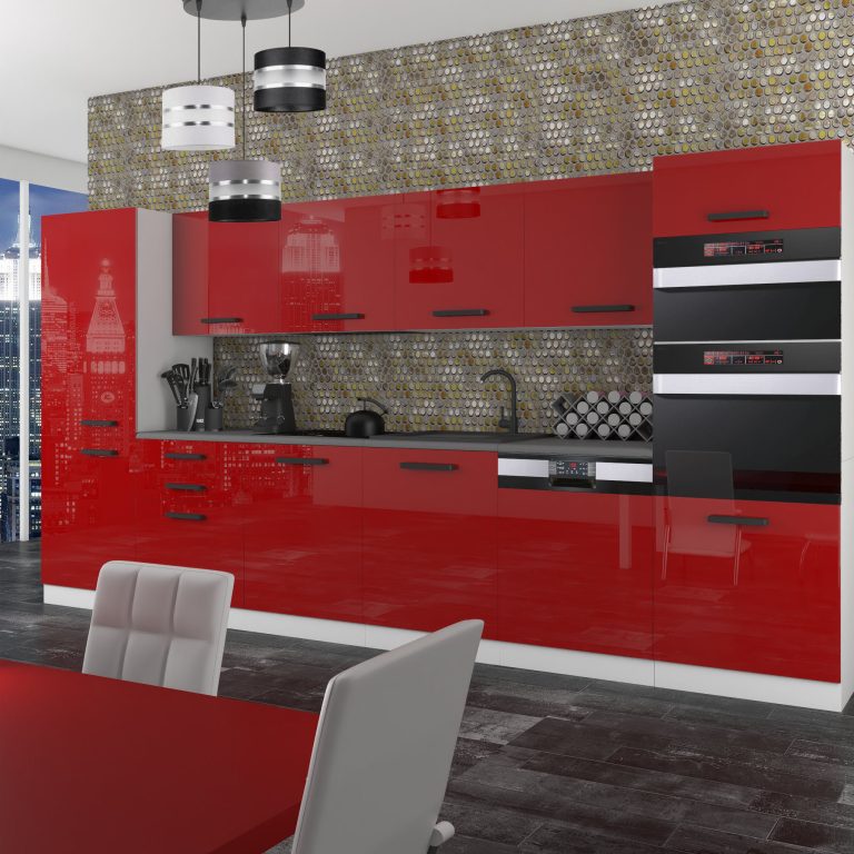 Belini Cucina Premium 360 cm rosso lucido con piano di lavoro NAOMI Produttore INF NAOMI/0/WT/R/B/B1