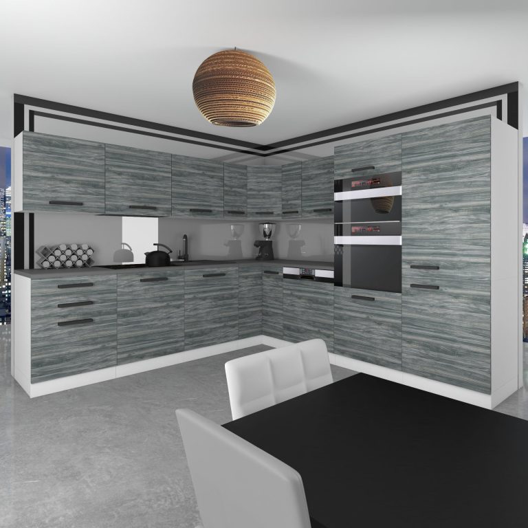 Belini Cucina Premium 540 cm Grigio Antracite Glamour Wood senza piano di lavoro JANE Produttore TOR JANE/0/WT/GW/0/B1