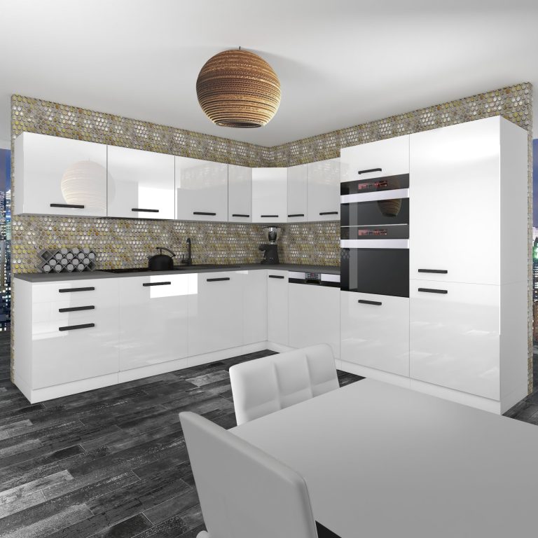 Belini Cucina angolare Premium 540 cm bianco lucido con piano di lavoro JANE Produttore INF JANE/0/WT/W/B/B1
