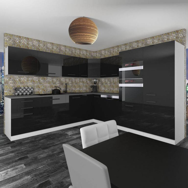 Belini Cucina angolare Premium 540 cm nero lucido con piano di lavoro JANE Produttore INF JANE/0/WT/B/B/B1