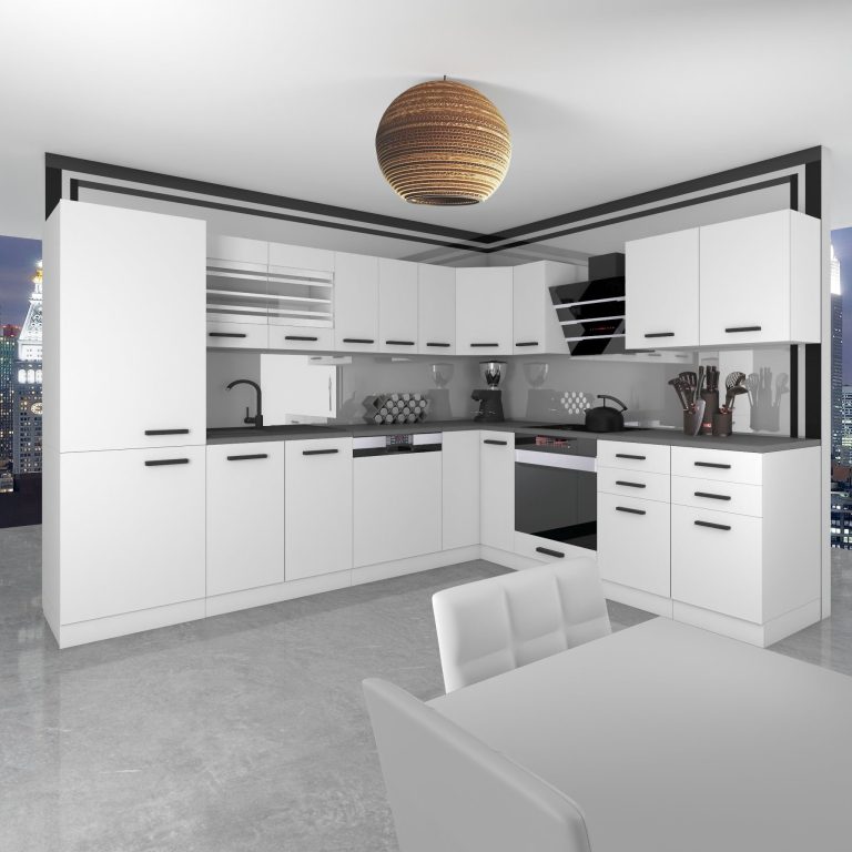 Belini Premium cucina ad angolo 520 cm bianco opaco senza piano di lavoro JULIE Produttore TOR JULIE/0/WT/WT/0/B1