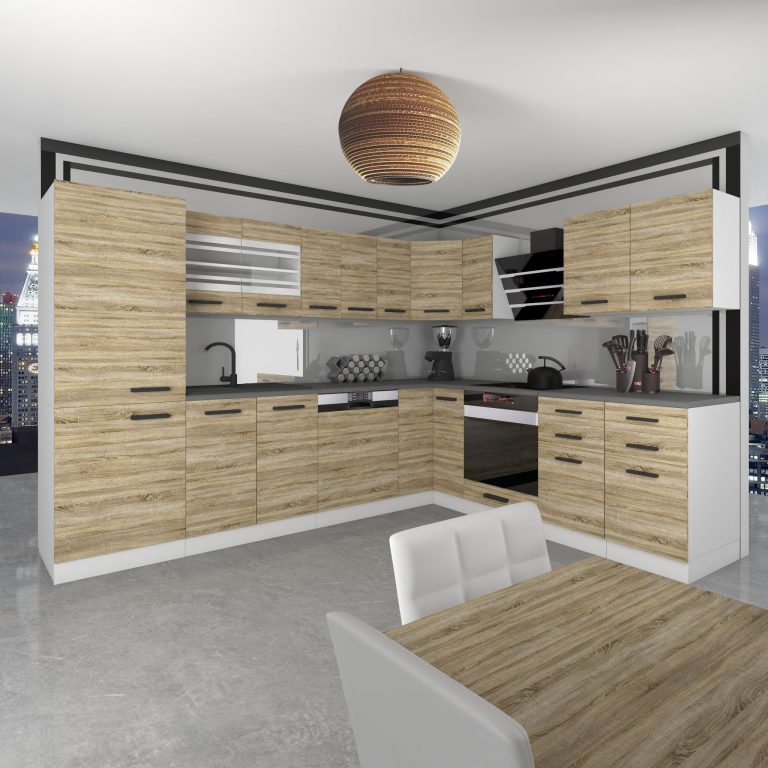 Belini Premium cucina ad angolo 520 cm rovere Sonoma senza piano di lavoro JULIE Produttore TOR JULIE/0/WT/DS/0/B1