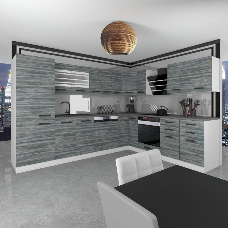 Belini Cucina ad angolo Premium 520 cm grigio antracite glamour wood senza piano di lavoro JULIE Produttore TOR JULIE/0/WT/GW/0/B1