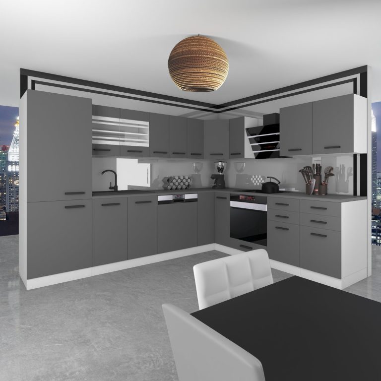 Belini Premium cucina ad angolo 520 cm grigio opaco senza piano di lavoro JULIE Produttore TOR JULIE/0/WT/SR/0/B1