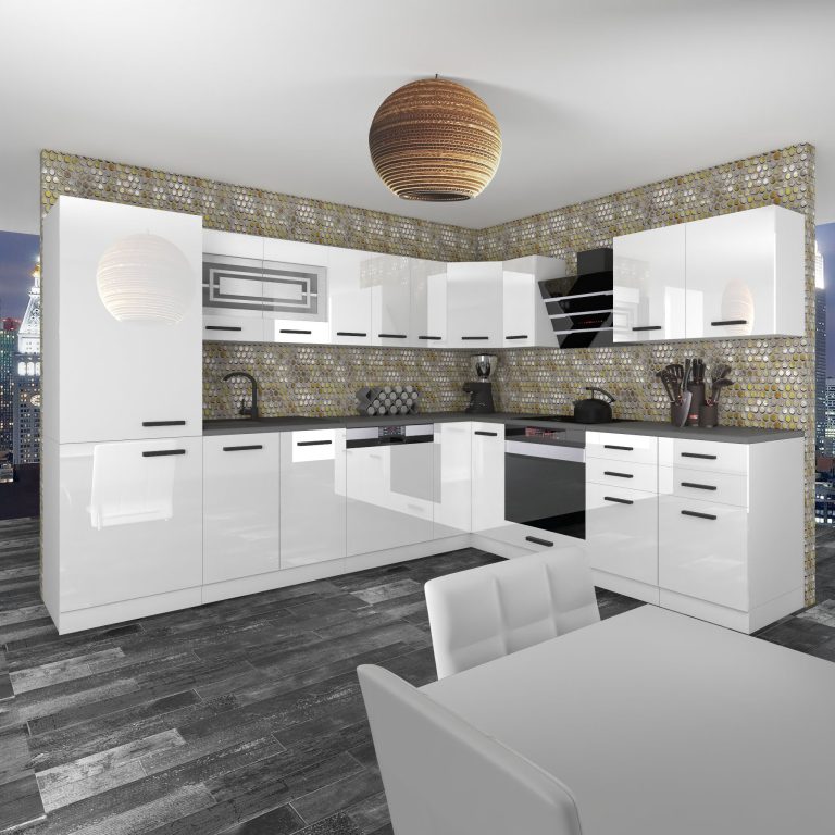 Belini Cucina angolare Premium 520 cm bianco lucido senza piano di lavoro JULIE Produttore INF JULIE/0/WT/W/0/B1