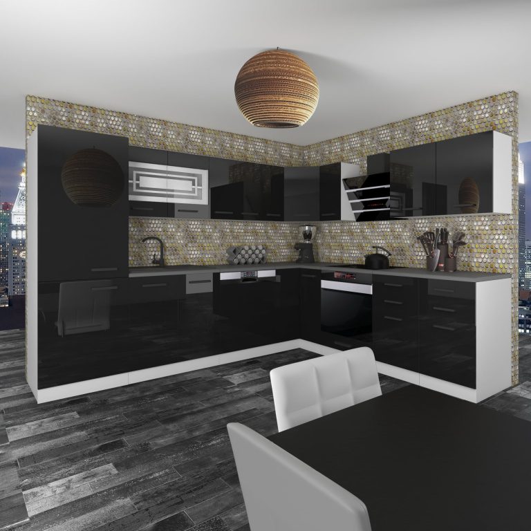 Belini Premium cucina ad angolo 520 cm nero lucido senza piano di lavoro JULIE Produttore INF JULIE/0/WT/B/0/B1