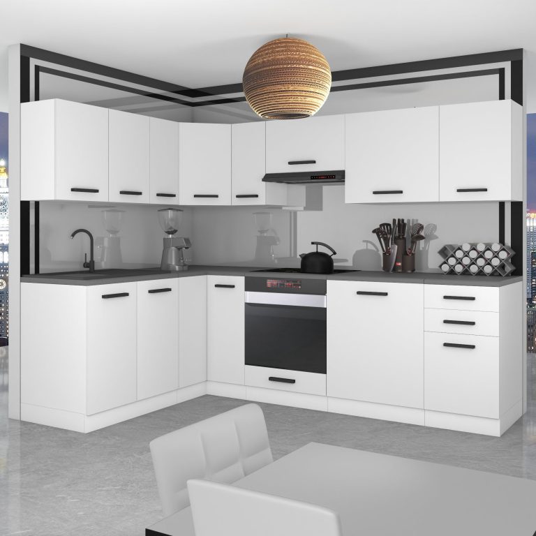 Belini Cucina angolare Premium 420 cm bianco opaco senza piano di lavoro JANET Produttore TOR JANET/0/WT/WT/0/B1