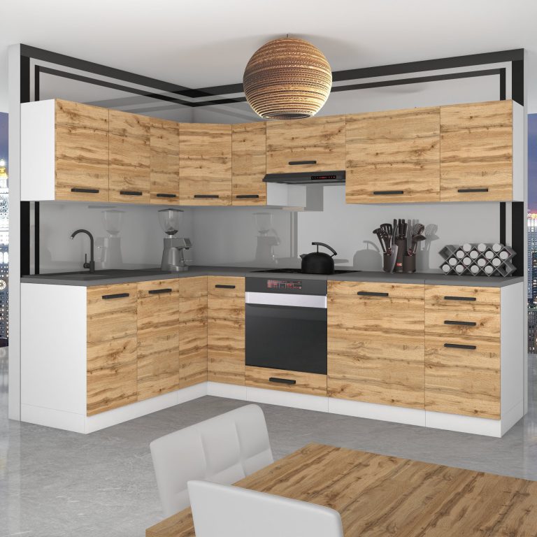 Belini Cucina angolare Premium 420 cm rovere Wotan senza piano di lavoro JANET Produttore TOR JANET/0/WT/DW/0/B1