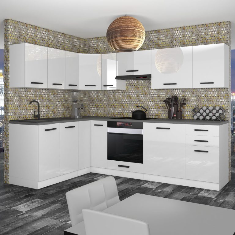 Belini Cucina angolare Premium 420 cm bianco lucido senza piano di lavoro JANET Produttore INF JANET/0/WT/W/0/B1