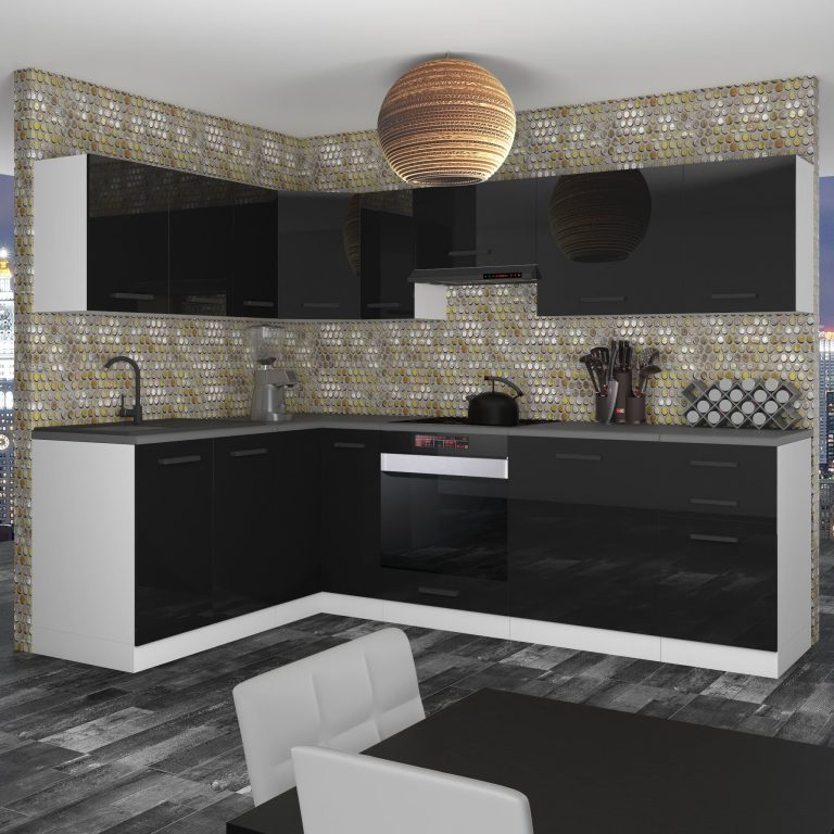 Belini Cucina angolare Premium 420 cm nero lucido senza piano di lavoro JANET Produttore INF JANET/0/WT/B/0/B1