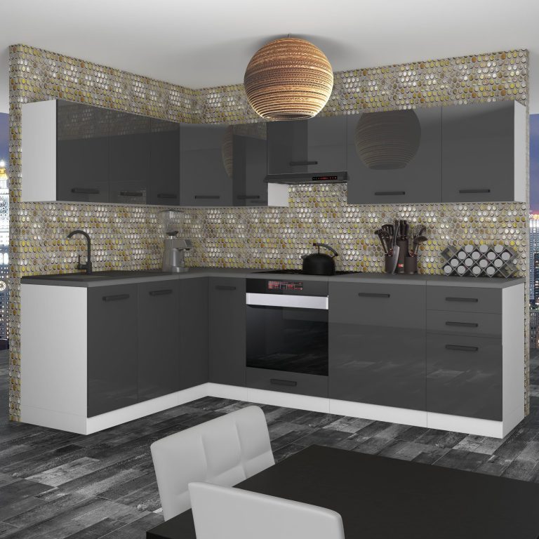 Belini Cucina angolare Premium 420 cm grigio lucido senza piano di lavoro JANET Produttore INF JANET/0/WT/S/0/B1