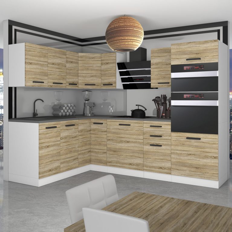 Belini Cucina angolare Premium 420 cm rovere Sonoma senza piano di lavoro MELANIE Produttore TOR MELANIE/0/WT/DS/0/B1