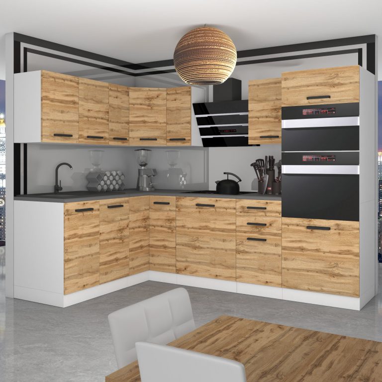 Belini Cucina angolare Premium 420 cm rovere Wotan senza piano di lavoro MELANIE Produttore TOR MELANIE/0/WT/DW/0/B1