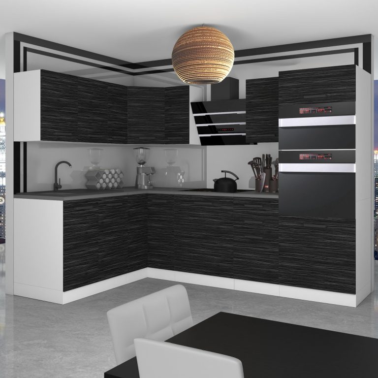 Belini Cucina angolare Premium 420 cm royal ebony senza piano di lavoro MELANIE Produttore TOR MELANIE/0/WT/HK/0/B1