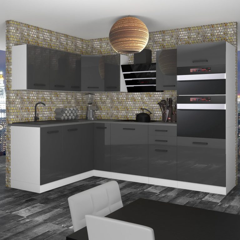 Belini Cucina angolare Premium 420 cm grigio lucido senza piano di lavoro MELANIE Produttore INF MELANIE/0/WT/S/0/B1
