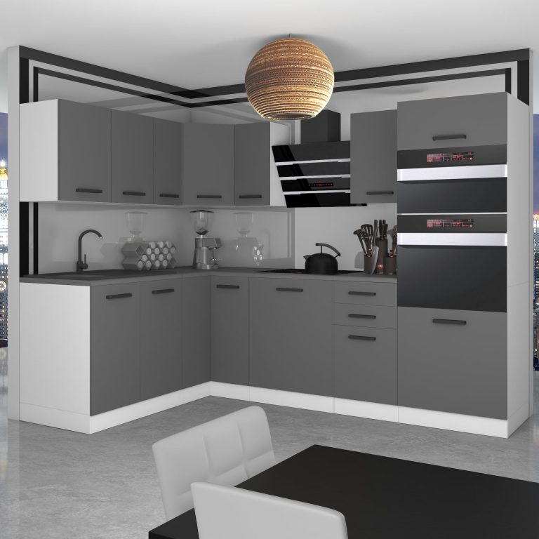 Belini Cucina angolare Premium 420 cm grigio opaco con piano di lavoro MELANIE Produttore TOR MELANIE/0/WT/SR/B/B1