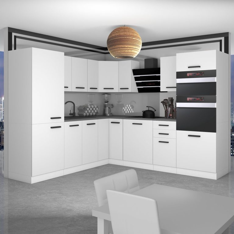 Belini Cucina angolare Premium 480 cm bianco opaco senza piano di lavoro STACY Produttore TOR STACY/0/WT/WT/0/B1