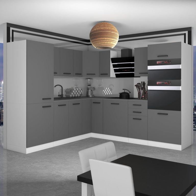 Belini Cucina angolare Premium 480 cm grigio opaco senza piano di lavoro STACY Produttore TOR STACY/0/WT/SR/0/B1
