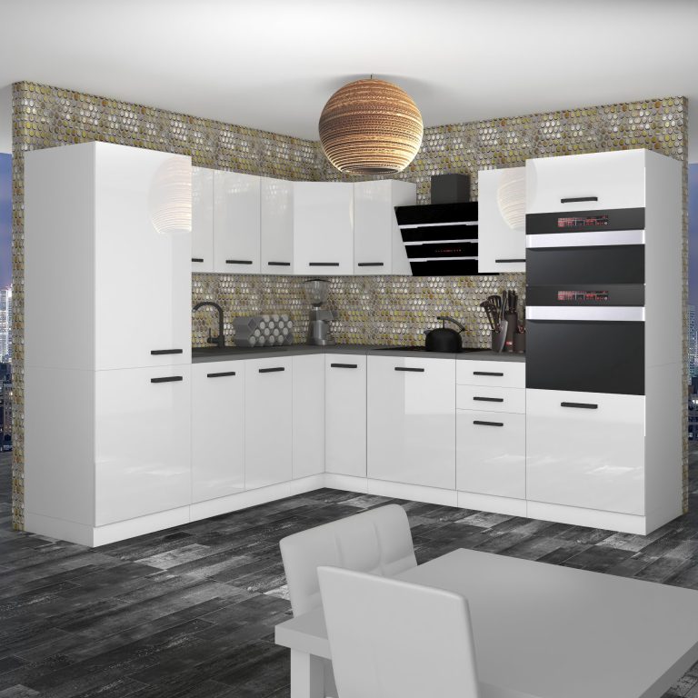 Belini Cucina angolare Premium 480 cm bianco lucido senza piano di lavoro STACY Produttore INF STACY/0/WT/W/0/B1