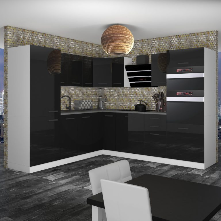 Belini Cucina angolare Premium 480 cm nero lucido senza piano di lavoro STACY Produttore INF STACY/0/WT/B/0/B1
