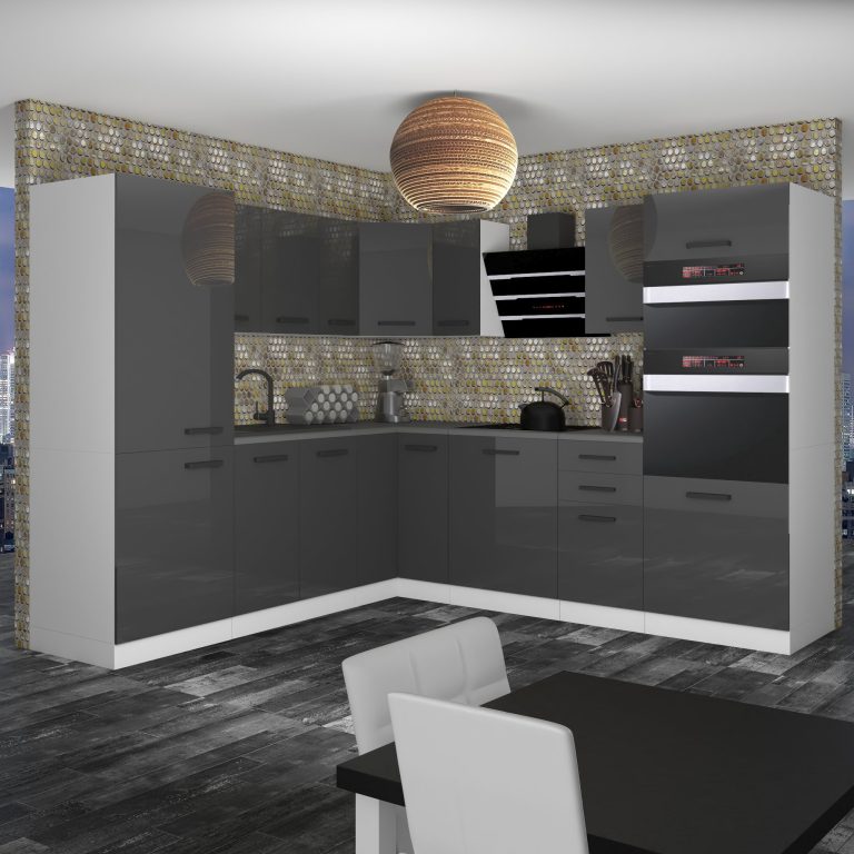 Belini Cucina angolare Premium 480 cm grigio lucido senza piano di lavoro STACY Produttore INF STACY/0/WT/S/0/B1