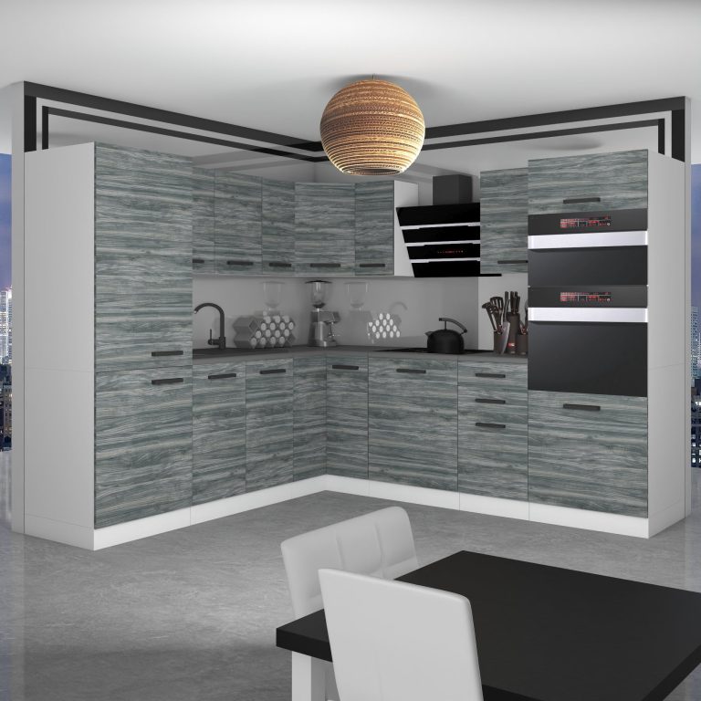 Belini Cucina ad angolo Premium 480 cm grigio antracite glamour wood con piano di lavoro STACY Produttore TOR STACY/0/WT/GW/B/B1