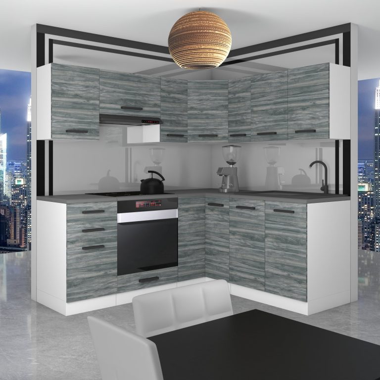 Belini Cucina angolare Premium 360 cm Grigio Antracite Glamour Wood senza piano di lavoro SARAH Produttore TOR SARAH/1/WT/GW/0/B1