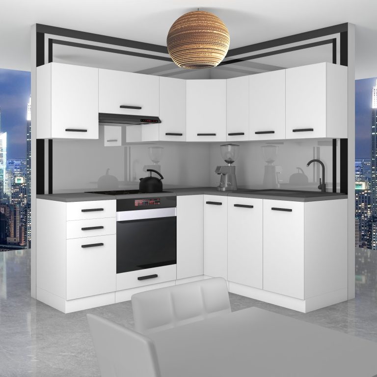 Belini Cucina angolare Premium 380 cm bianco opaco con piano di lavoro SARAH Produttore TOR SARAH/2/WT/WT/B/B1
