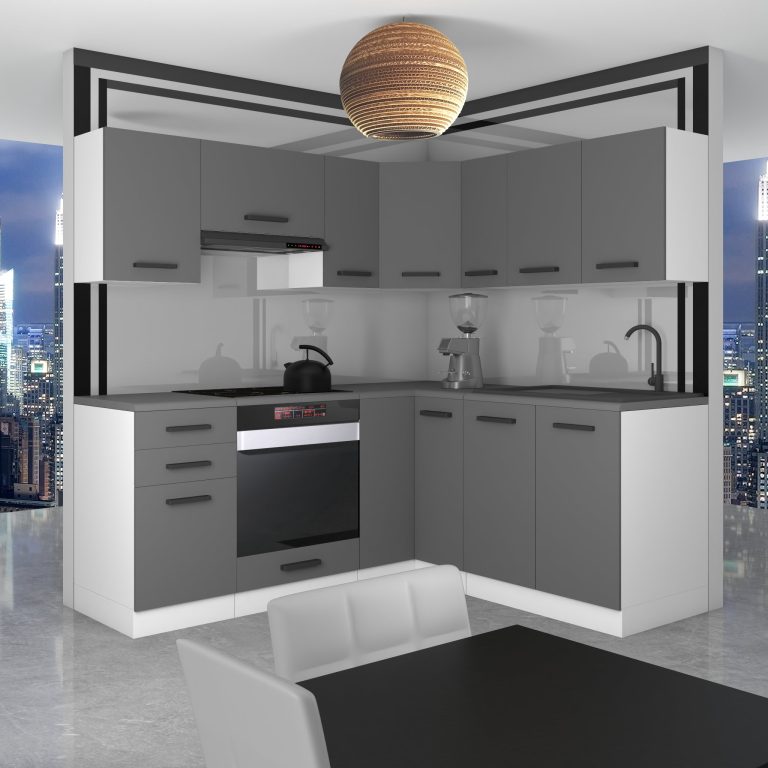 Belini Cucina Premium 380 cm grigio opaco con piano di lavoro SARAH Produttore TOR SARAH/1/WT/SR/B/B1