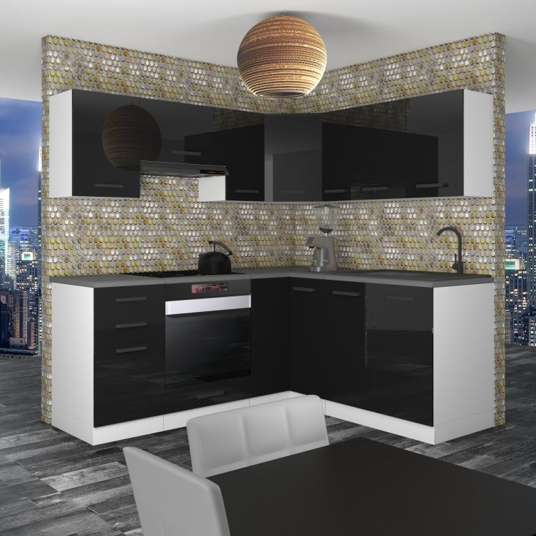 Belini Cucina angolare Premium 360 cm nero lucido con piano di lavoro SARAH Produttore INF SARAH/1/WT/B/B/B1