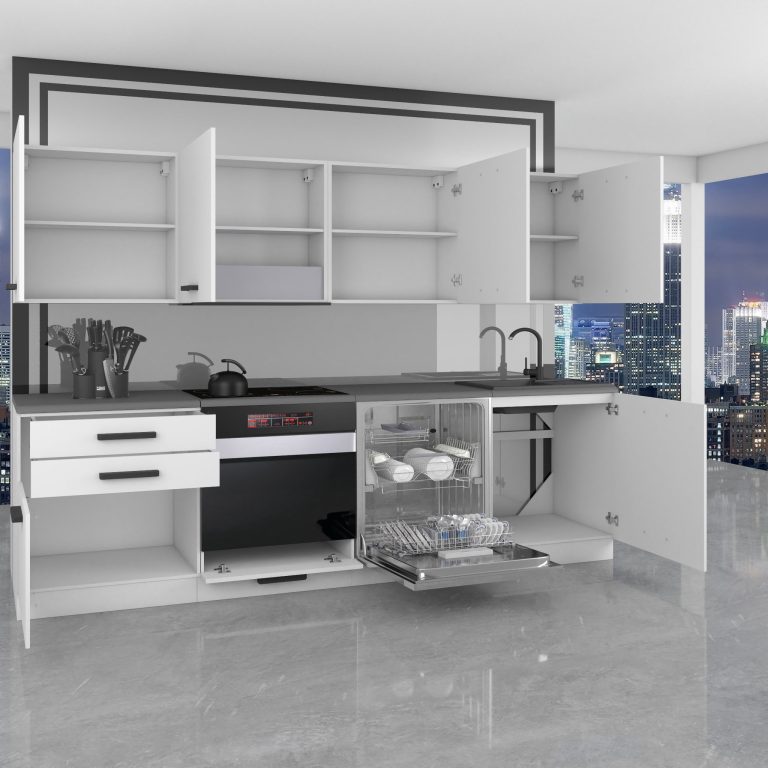Belini Cucina Premium 240 cm grigio lucido con piano di lavoro ALICE Produttore INF ALICE/0/WT/S/B/B1