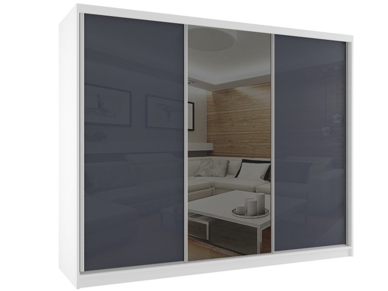 Armadio scorrevole 232 cm con specchio grigio acciaio lucido Produttore BM SZP4/2/W/WI/2S1L/HI