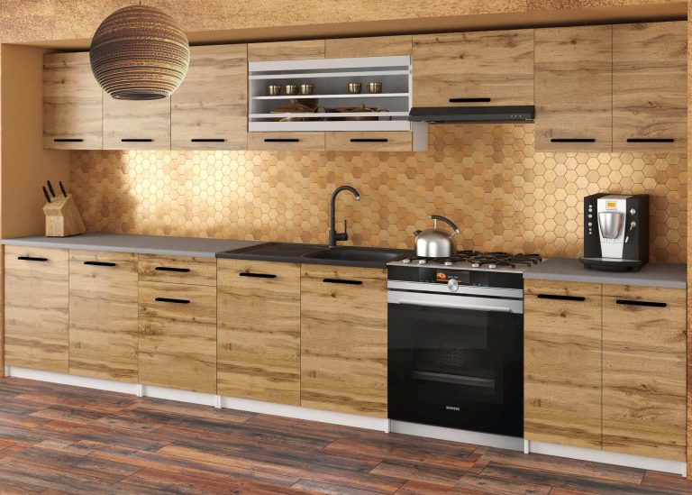 Mobili da cucina 320 cm in rovere Wotan rovere Sonoma con piano di lavoro Produttore TOR JULIA/4/WT/DW/0/B1