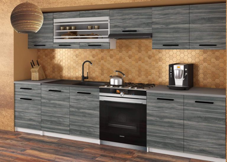 Mobili da cucina 260 cm grigio antracite grafite con piano di lavoro Produttore TOR JUSTYNA/3/WT/GW1/0/B1